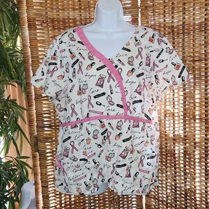 Breast Cancer Hope Love Care Scrub Top XL